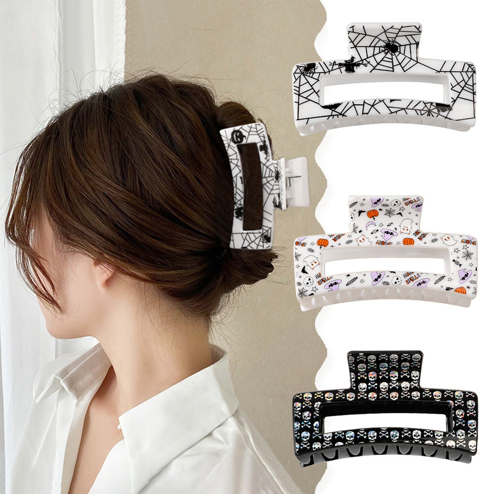 Wholesale Halloween Printed Skeleton Ghost Plastic Hair Clips